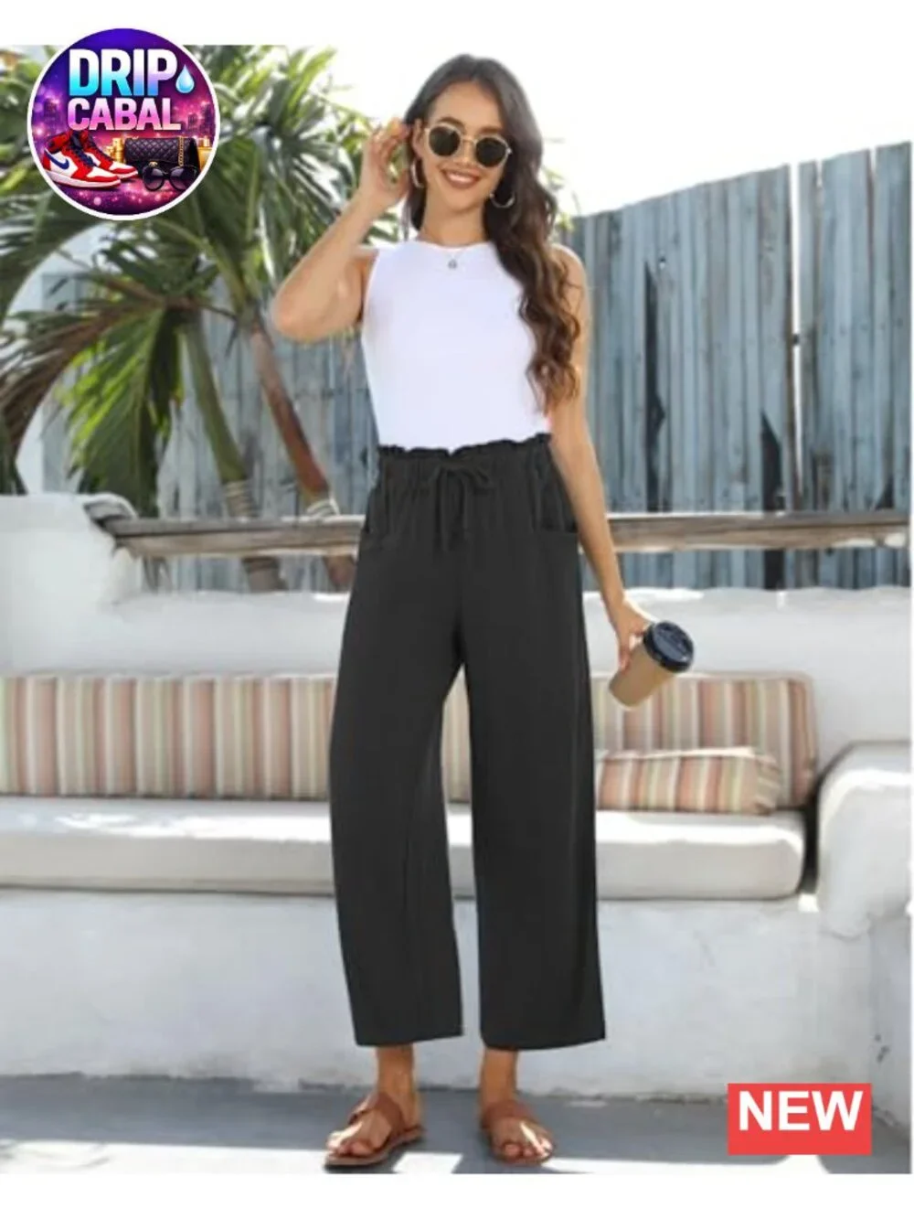 Women's Wide Leg Linen Blend Pants with Pockets, Casual Summer Palazzo